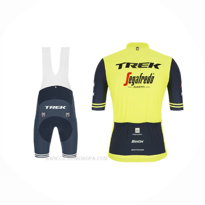 2021 Ropa Ciclismo Trek Segafredo Amarillo Profundo Azul Mangas Corta y Culotte Corto